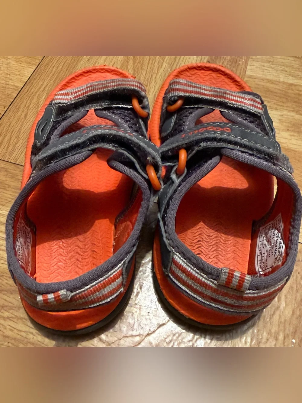 Clarks Doodles Boys Orange Grey Water Sandals Size 7M Toddler Dual Strap